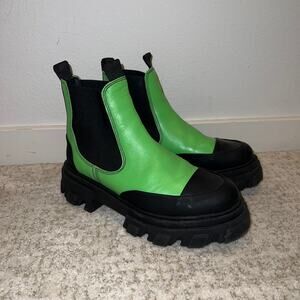 Ganni Green Leather Chelsea Boot - 39